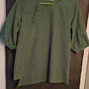 Handmade Chinese Green Button-Detail Top